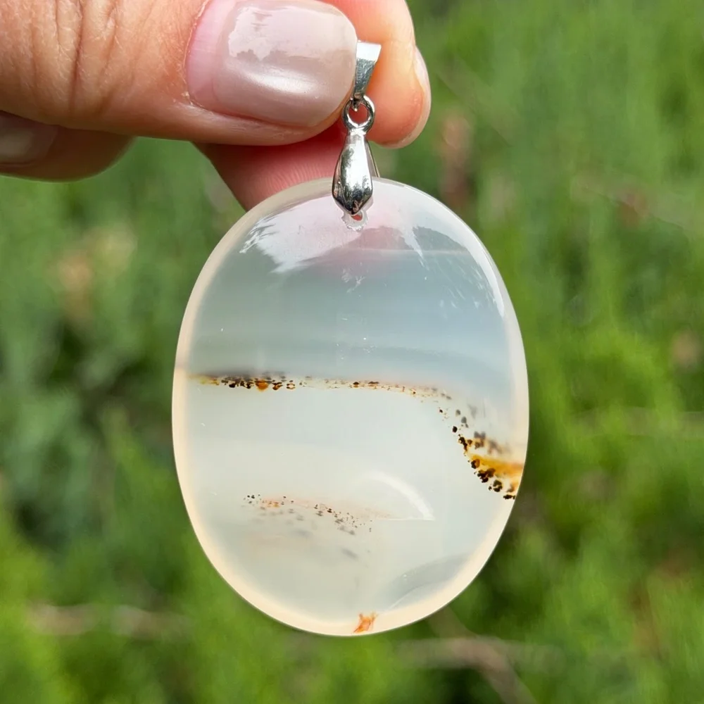 925 silver plated translucent natural agate pendant‎ 1340